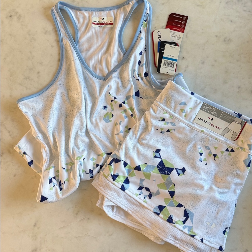 Grand Slam White and Blue Geometric Tennis Set